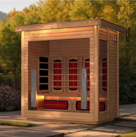 3-4 Person Hybrid Home Wood Sauna, Indoor/Outdoor WiFi Control Far Infrared & Traditional Hemlock Steam Saunas Spa Room