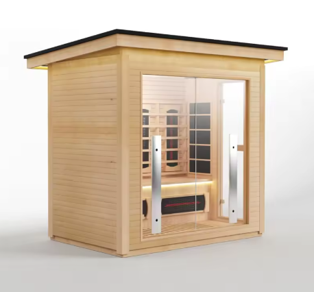 3-4 Person Hybrid Home Wood Sauna, Indoor/Outdoor WiFi Control Far Infrared & Traditional Hemlock Steam Saunas Spa Room