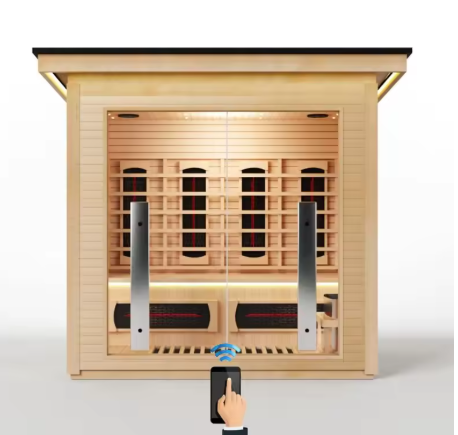 3-4 Person Hybrid Home Wood Sauna, Indoor/Outdoor WiFi Control Far Infrared & Traditional Hemlock Steam Saunas Spa Room