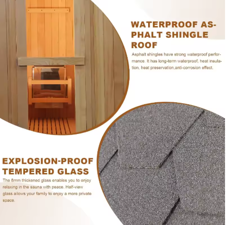 6’x6’ Outdoor Canadian Hemlock Wood Barrel Sauna Room, 6kw Family 4-6 Person Wood Sauna with TOULE Electric Heater