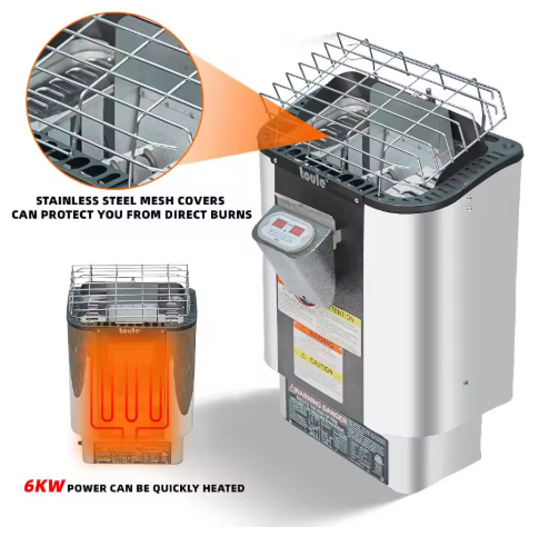 6’x6’ Outdoor Canadian Hemlock Wood Barrel Sauna Room, 6kw Family 4-6 Person Wood Sauna with TOULE Electric Heater