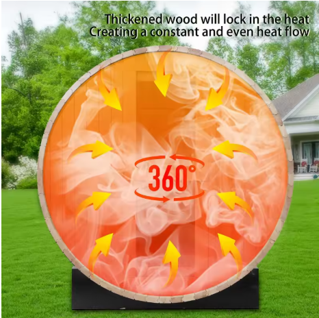 6’x6’ Outdoor Canadian Hemlock Wood Barrel Sauna Room, 6kw Family 4-6 Person Wood Sauna with TOULE Electric Heater