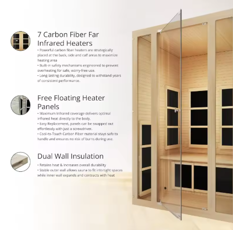 Indoor Infrared Sauna 2-Person, Low EMF Therapy for Home and Gym Use