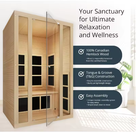 Indoor Infrared Sauna 2-Person, Low EMF Therapy for Home and Gym Use