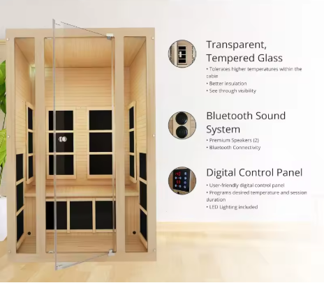 Indoor Infrared Sauna 2-Person, Low EMF Therapy for Home and Gym Use