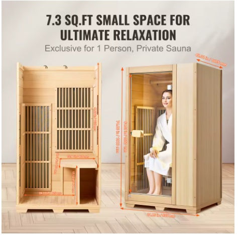 SucceBuy Far Infrared Wooden Sauna Room Home Sauna Spa for One Single Person Low EMF Far Infrared Hemlock Wood 1140W Indoor