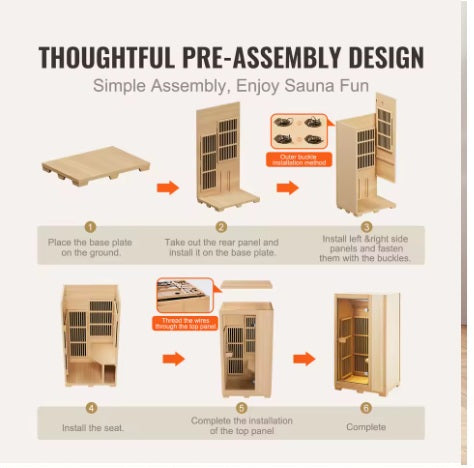SucceBuy Far Infrared Wooden Sauna Room Home Sauna Spa for One Single Person Low EMF Far Infrared Hemlock Wood 1140W Indoor